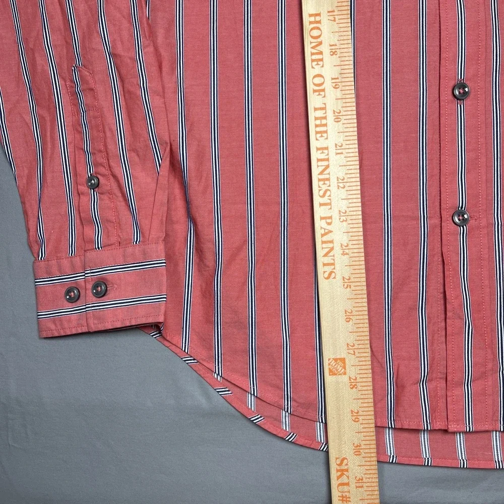 Banana Republic Mens Button Up Shirt Medium Coral Striped Relaxed Fit Casual